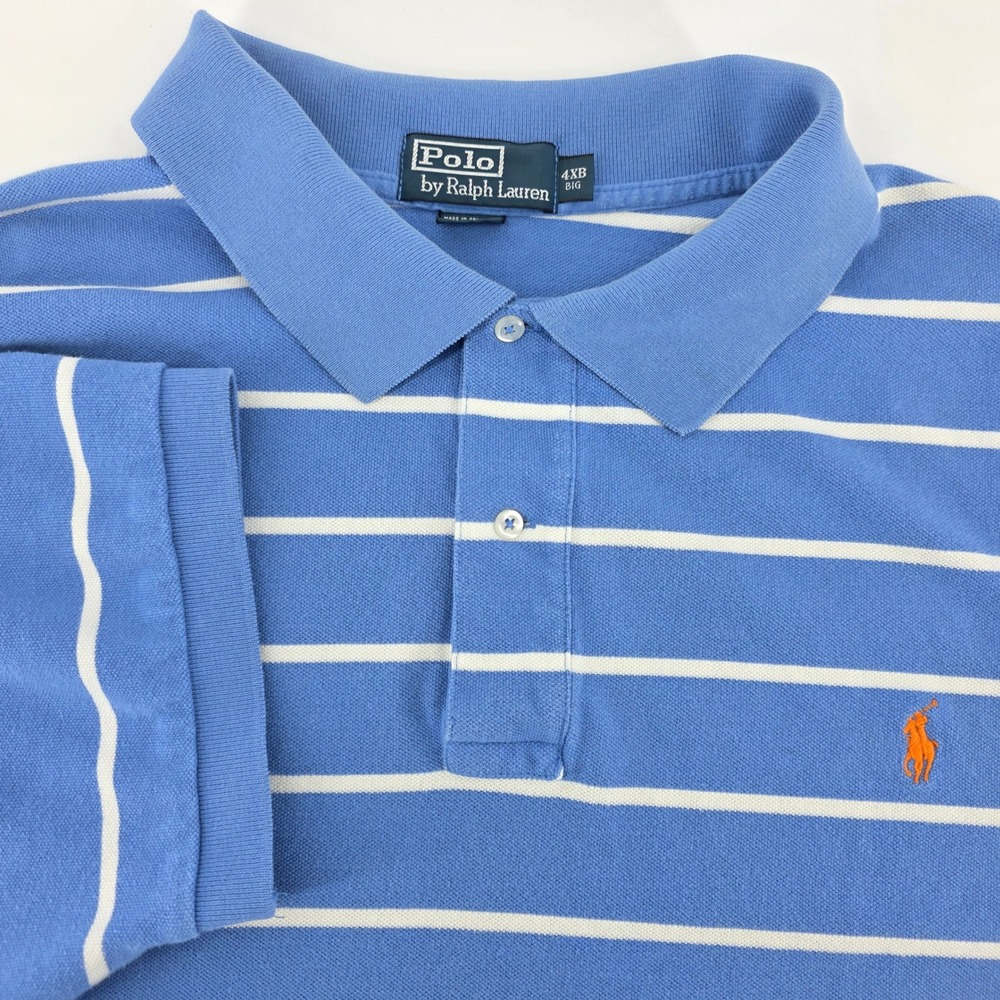 Polo Ralph Lauren Polo Shirt Mens 4XB Heritage Striped Cotton Big Blue Preppy